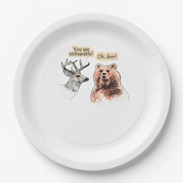 Bear And Deer Conversation Funny Wildlife Design  Paper Plate (Front)