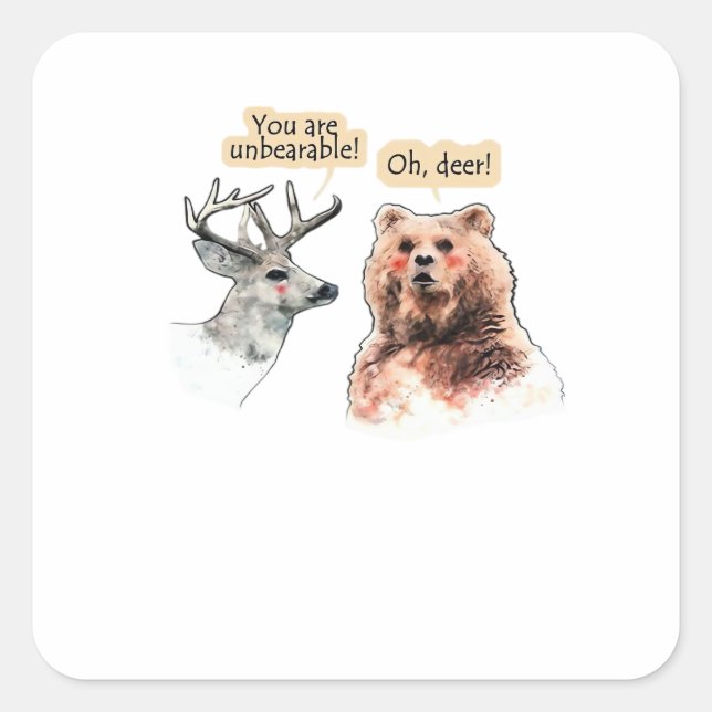 Bear And Deer Conversation Funny Wildlife Design  Square Sticker (Front)