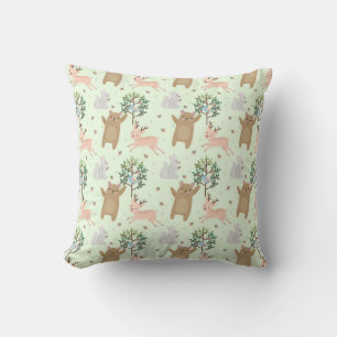 Bear And Deer in Forest Pattern Cushion