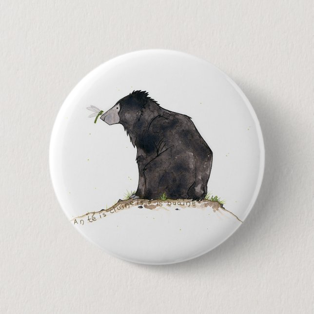 Bear and Dragonfly 6 Cm Round Badge (Front)