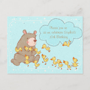 Bear and Ducklings Children Birthday Invitation