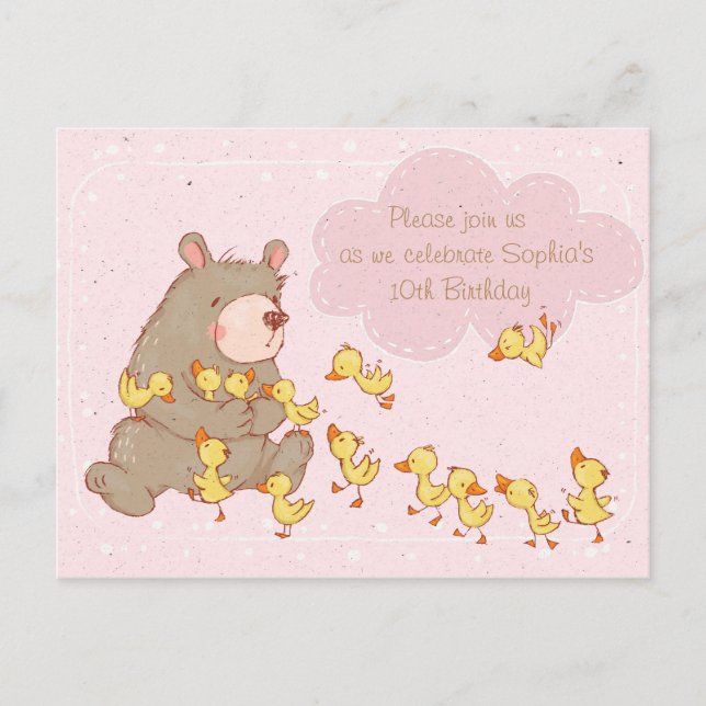 Bear and Ducklings Children Birthday Invitation (Front)