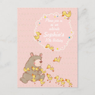 Bear and Ducklings Children Birthday Invitation
