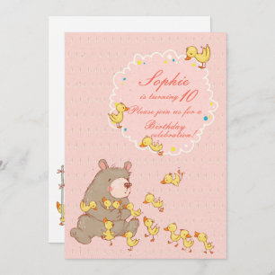 Bear and Ducklings Children Birthday Invitation