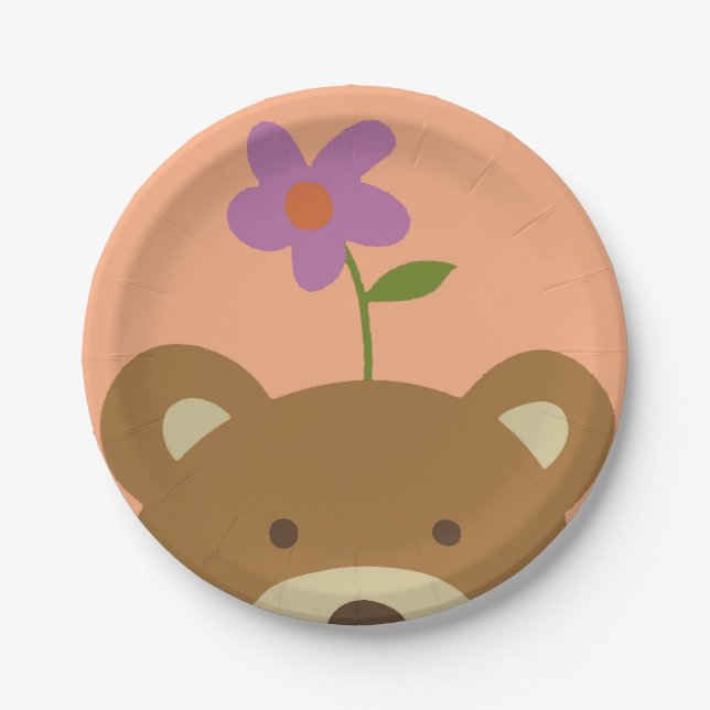 Bear and Flower Paper Plate (Front)