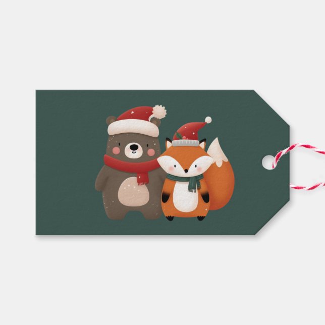 Bear and Fox Christmas Gift Tag (Front (Horizontal))