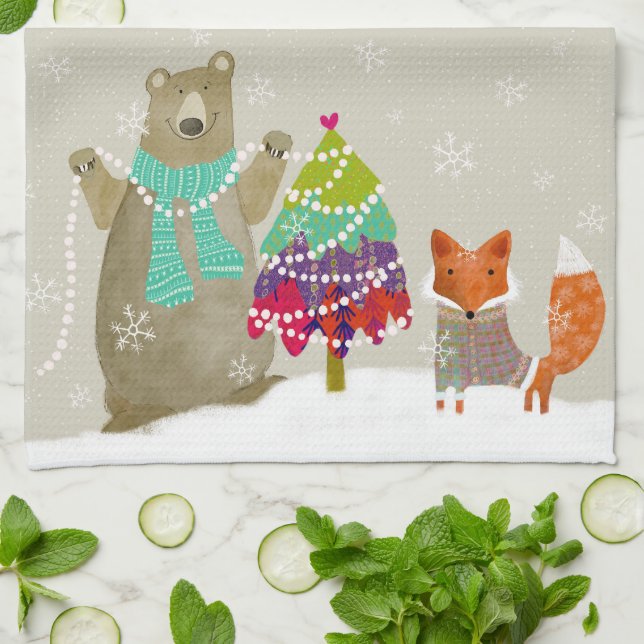  Bear and Fox Kitchen Towel (Folded)