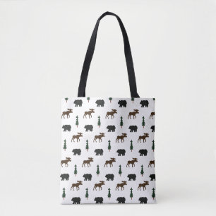 Bear and Moose Rustic Cabin Camping Lodge Tote Bag