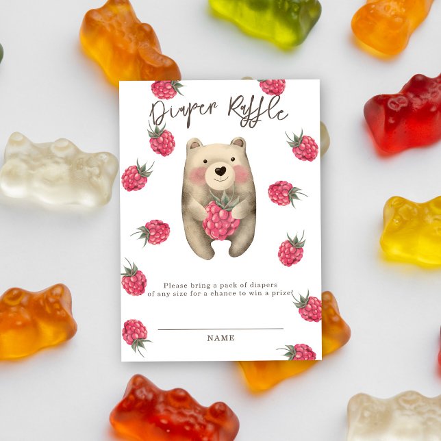 Bear and raspberries - diaper raffle enclosure card (Creator Uploaded)