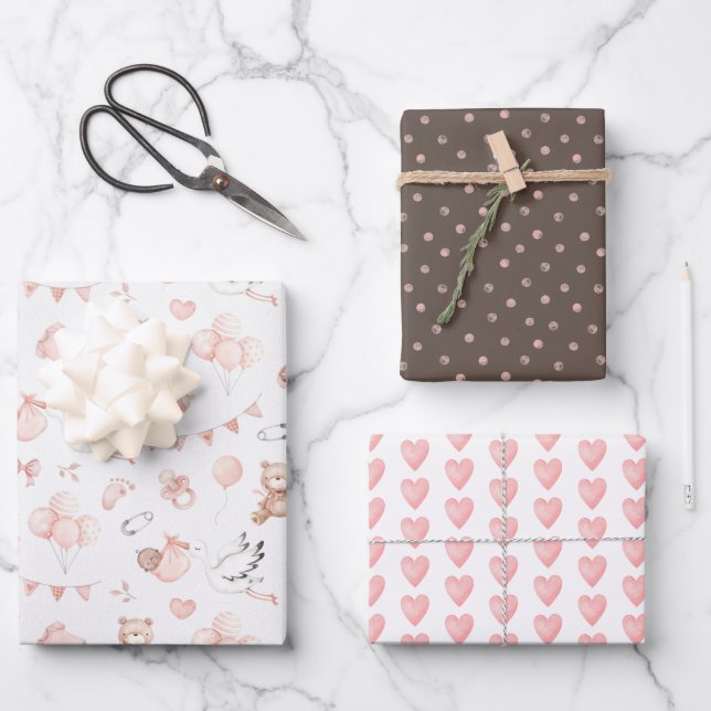 Bear and Stork Wrapping Paper Flat Sheet Set of 3 (Front)