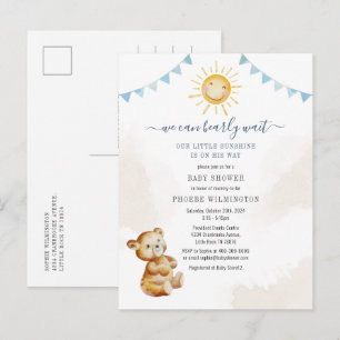 Bear and Sunshine Watercolor Boys Baby Shower Invitation Postcard