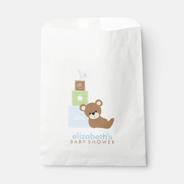 Bear and Toy Blocks Boy Baby Shower Favour Bags (Front)