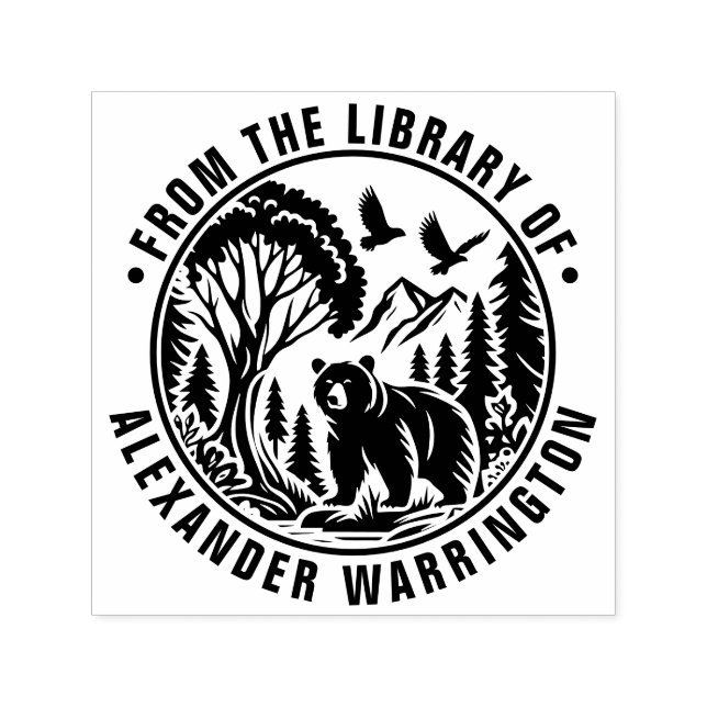 Bear and Trees Silhouette #3 Library Book Name Self-inking Stamp (Design)