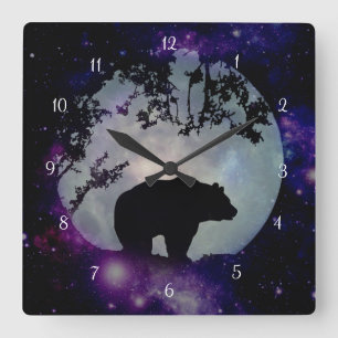 Bear and Universe Native American Wildlife Square Wall Clock