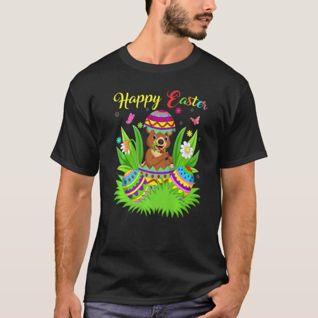 Bear Animal  Floral Easter Egg Funny Bear Easter T-Shirt (Front)