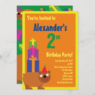 Bear Animal Kid's Birthday Party Invitations