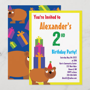 Bear Animal Kid's Birthday Party Invitations