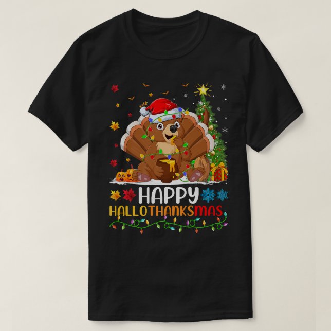 Bear Animal Lover Funny Happy Bear HelloThanksMas  T-Shirt (Design Front)
