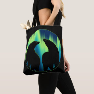 Bear Art Tote Bag Tribal Northern Lights Bear Bag