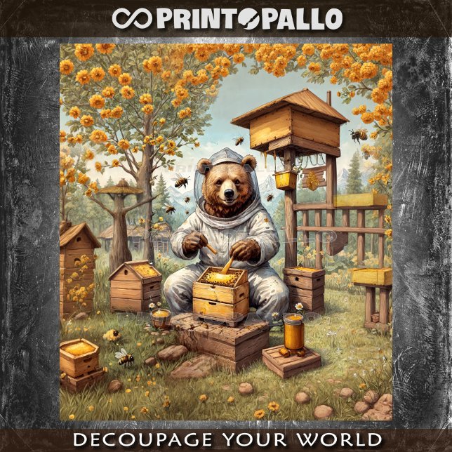 Bear as beekeeper with its bees tissue paper (Creator Uploaded)