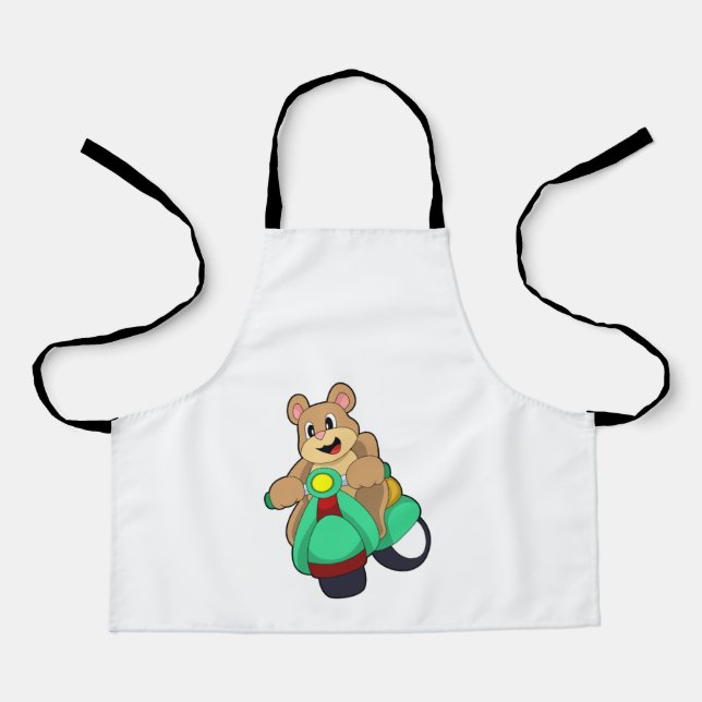 Bear as Biker with Scooter.PNG Apron (Front)