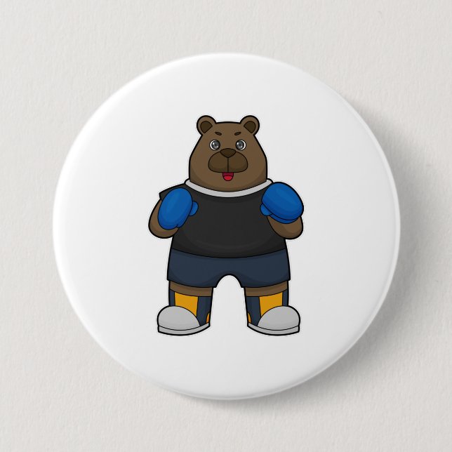 Bear as Boxer with Boxing gloves 7.5 Cm Round Badge (Front)