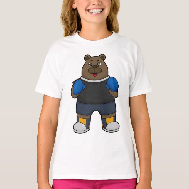 Bear as Boxer with Boxing gloves T-Shirt (Front)