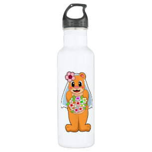 Bear as Bride with Flowers 710 Ml Water Bottle