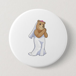 Bear as Bride with Veil 7.5 Cm Round Badge