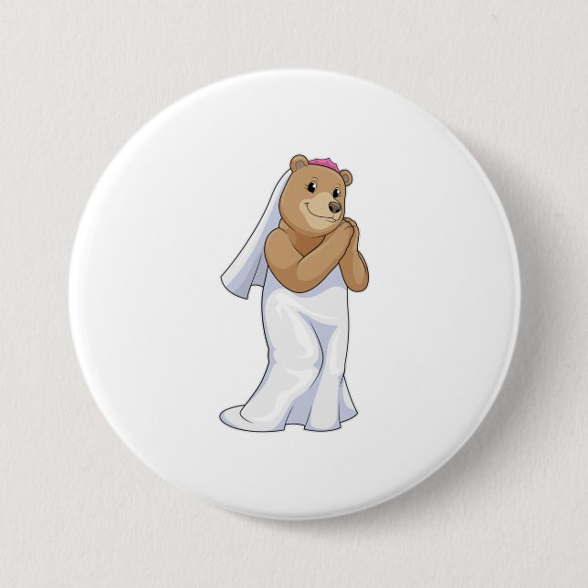 Bear as Bride with Veil 7.5 Cm Round Badge (Front)