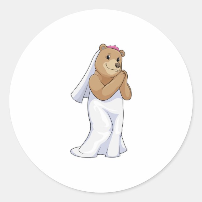 Bear as Bride with Veil Classic Round Sticker (Front)