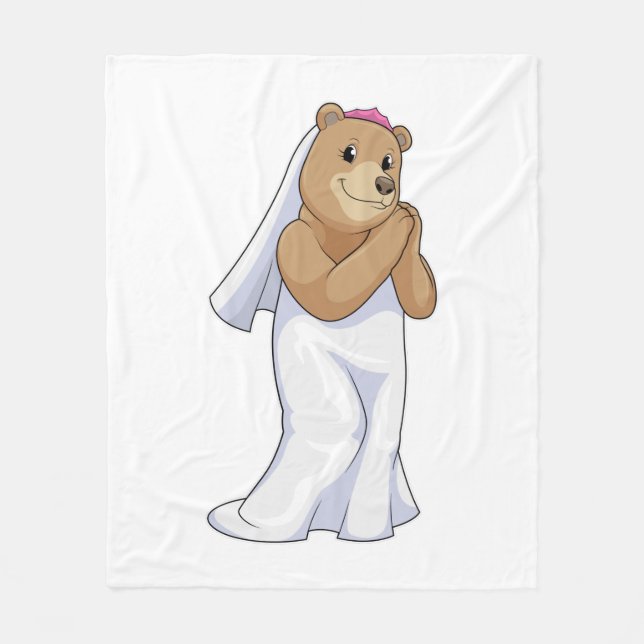 Bear as Bride with Veil Fleece Blanket (Front)