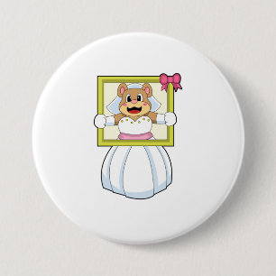 Bear as Bride with Wedding dress & Picture Frame.p 7.5 Cm Round Badge