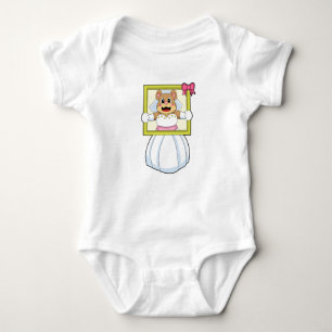 Bear as Bride with Wedding dress & Picture Frame.p Baby Bodysuit