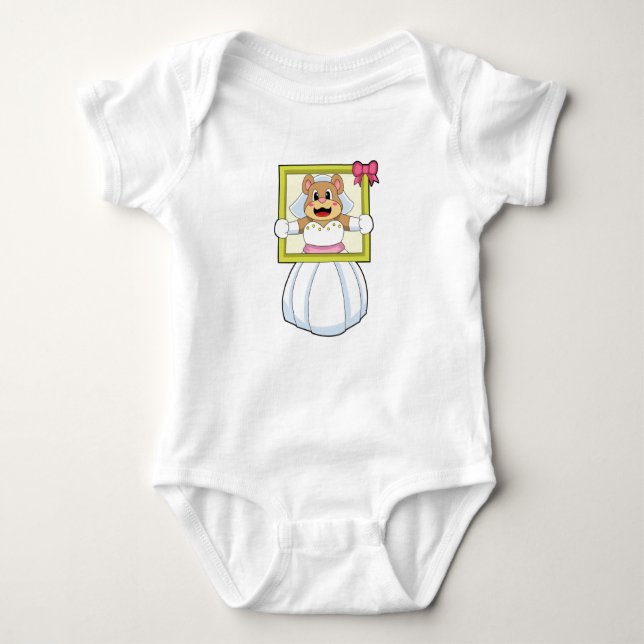 Bear as Bride with Wedding dress & Picture Frame.p Baby Bodysuit (Front)