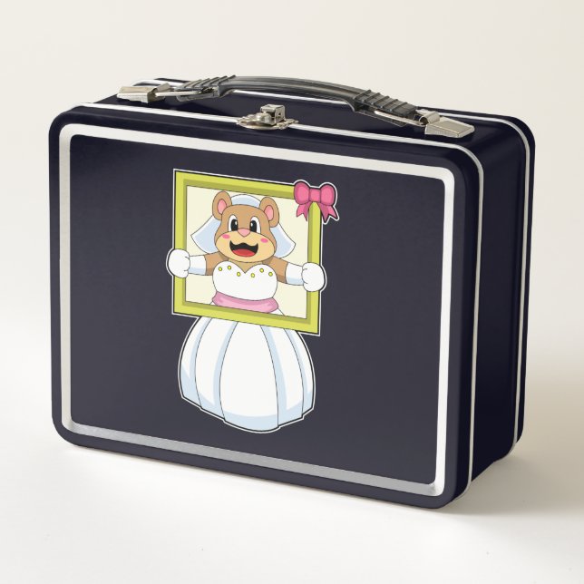 Bear as Bride with Wedding dress & Picture Frame.p Metal Lunch Box (Front)