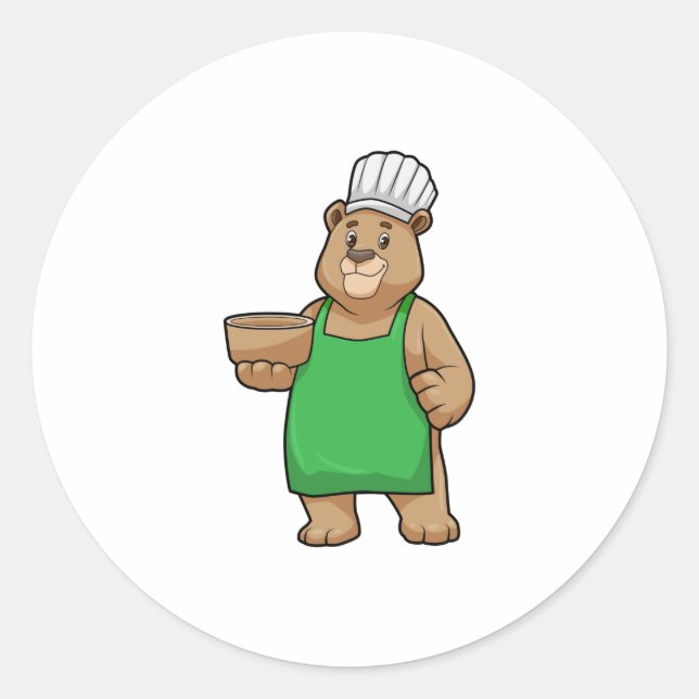 Bear as Cook with Cooking apron & Bowl Classic Round Sticker (Front)
