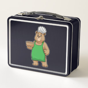 Bear as Cook with Cooking apron & Bowl Metal Lunch Box