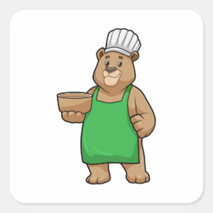 Bear as Cook with Cooking apron & Bowl Square Sticker