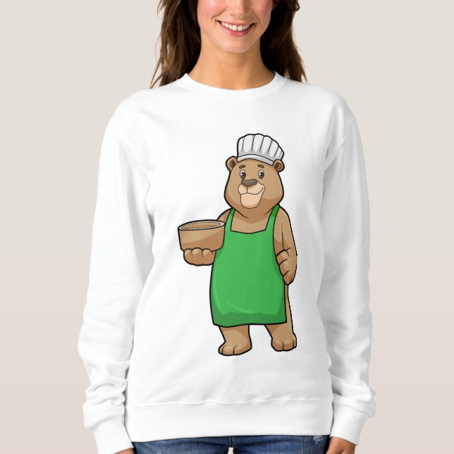 Bear as Cook with Cooking apron & Bowl Sweatshirt (Front)