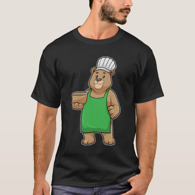 Bear as Cook with Cooking apron & Bowl T-Shirt (Front)