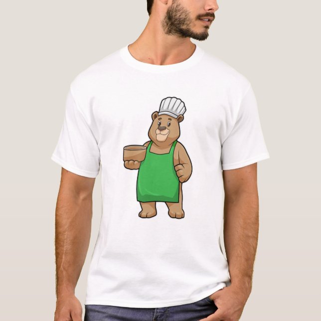 Bear as Cook with Cooking apron & Wooden bowl T-Shirt (Front)