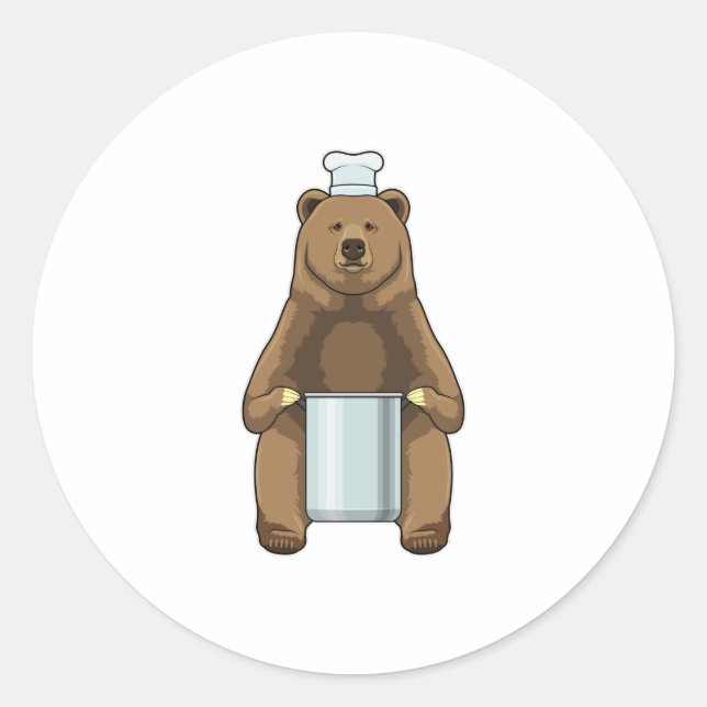 Bear as Cook with Cooking pot Classic Round Sticker (Front)