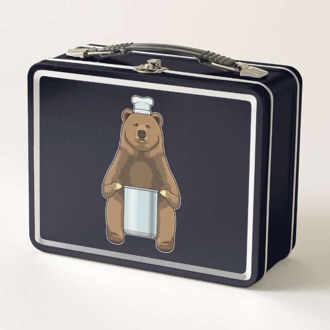 Bear as Cook with Cooking pot Metal Lunch Box (Front)