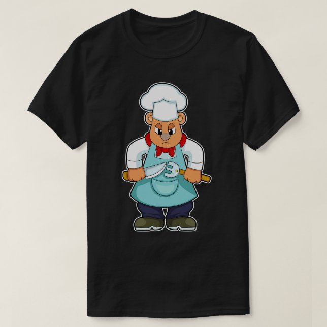 Bear as Cook with Knife Fork T-Shirt (Design Front)