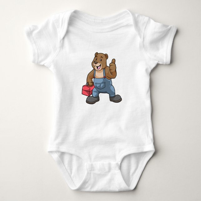 Bear as Craftsman with Tool box Baby Bodysuit (Front)