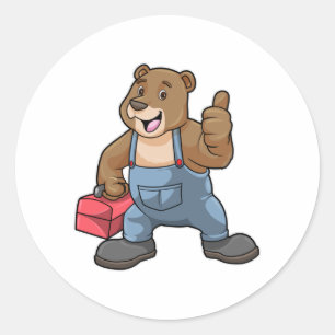 Bear as Craftsman with Tool box Classic Round Sticker