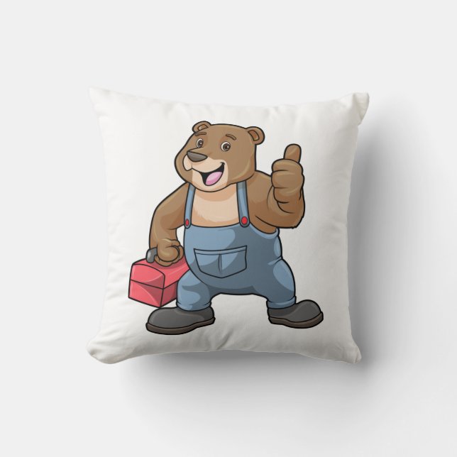 Bear as Craftsman with Tool box Cushion (Front)