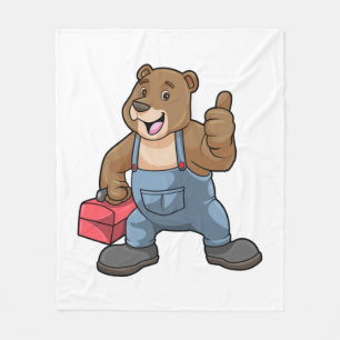 Bear as Craftsman with Tool box Fleece Blanket