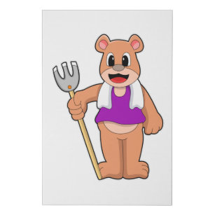 Bear as Farmer with Rake Faux Canvas Print